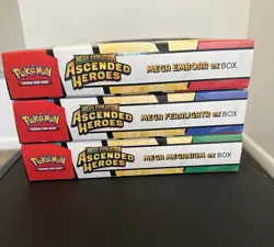 Pokemon 3x Lot Ascended Heroes Mega ex Box Set Meganium ~Emboar~ Feraligatr TCG - Image 3
