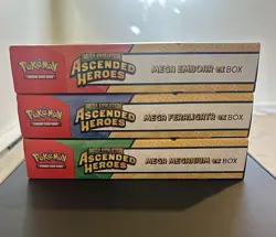 Pokemon 3x Lot Ascended Heroes Mega ex Box Set Meganium ~Emboar~ Feraligatr TCG - Image 4