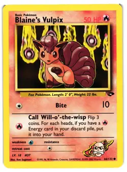 Pokemon TCG Gym Challenge Blaine's Vulpix 66/132 Regular Unlimited LP - Image 1