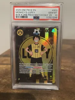 2025 ONE PIECE PROMOS BVB X ONE PIECE MATCH DAY 2025 #003 MONKEY D. LUFFY PSA 10 - Image 1