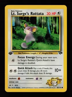 Lt. Surge's Rattata 85/132 1st Edition Common Gym Challenge Pokemon Cards - Image 1