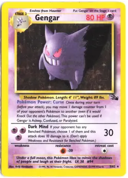 Gengar 5/62 Holo Rare Fossil Pokemon Unlimited Holo MP - Image 1