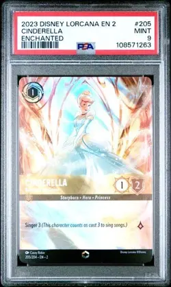 2023 DISNEY LORCANA EN 2-RISE OF THE FLOODBORN #205 CINDERELLA ENCHANTED PSA 9 - Image 1