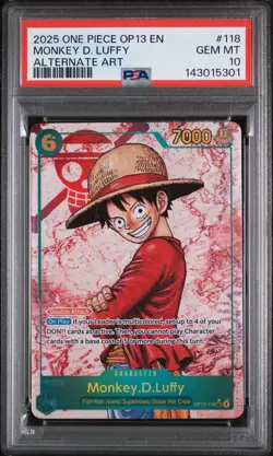 2025 ONE PIECE OP13-CARRYING ON HIS WILL ALTERNATE ART MONKEY D. LUFFY PSA 10 - Image 1