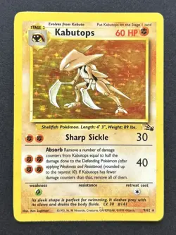 Kabutops Holo 9/62 Fossil WOTC 1999 Pokemon Card MP - Image 1