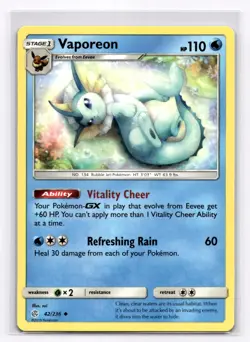 Vaporeon SM - Cosmic Eclipse - Pokemon NM 42/236 - Image 1