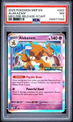 2025 POKEMON MEP EN-ME BLACK STAR PROMO #003 ALAKAZAM PSA 7 - Image 1