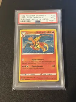 SPECIAL DELIVERY CHARIZARD 2022 SWSH075 POKEMON CENTER UK HOLO GRADED PSA 9 - Image 1