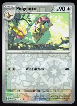 Pidgeotto 163/197 Uncommon Obsidian Flames Pokemon Reverse Holo NM - Image 1