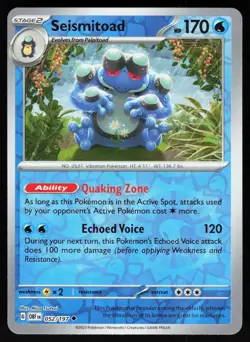 Seismitoad 052/197 Uncommon Obsidian Flames Pokemon Reverse Holo NM - Image 1