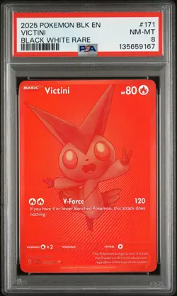 2025 POKEMON BLK EN-BLACK BOLT BLACK WHITE RARE #171 VICTINI PSA 8 - Image 1