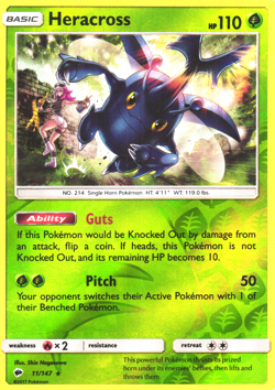 Heracross 11/147 Near Mint Reverse Holo Burning Shadows Pokemon Shipnow - Image 1