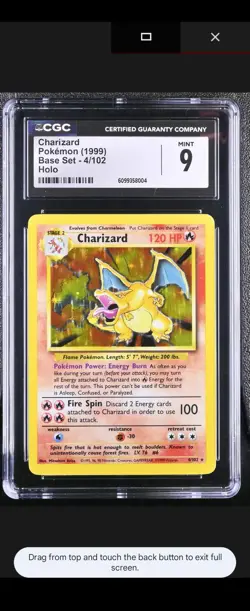 Pokemon TCG Unlimited Set Charizard 1999 CGC GEM Mint 9. 4/102 POSSIBLE REGRADE - Image 1