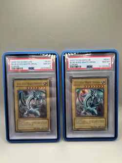 Yu-Gi-Oh 2x Blue-Eyes White Dragon 2002 LOB-E001 UR PSA 8 Nm-Mt | New Cert - Image 1