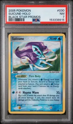 2005 POKEMON BLACK STAR PROMOS #030 SUICUNE-HOLO PSA 7 FART SWIRL! - Image 1