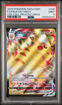 PSA 9 MINT 2023 POKEMON SWSH BSP FA-PIKACHU VMAX #286 CRZ COLL-PIKACHU VMAX - Image 1