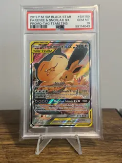 2019 POKEMON FA/EEVEE & SNORLAX GX TAG TEAM TINS BLACK STAR PROMO #SM169 PSA 10 - Image 1