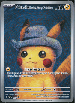 Pokemon x Van Gogh TCG Pikachu with Grey Felt Hat Black Star Promo SVP 085 - Image 1