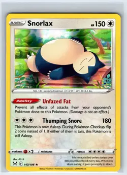 Snorlax 143/196 Holo Rare Lost Origin Pokemon Holo Near Mint - Image 1