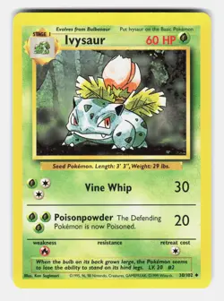 Ivysaur 30/102 Uncommon Base Set Unlimited Moderately Played - Image 1