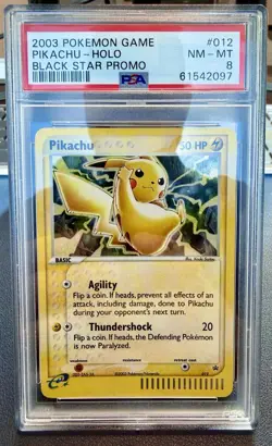 Pokemon Pikachu Black Star Promo 12 EX Collector’s Tin Holo - PSA 8 - Image 1