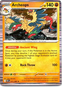 Archeops 051/086 Holo Rare White Flare Pokemon Holo Near Mint - Image 1