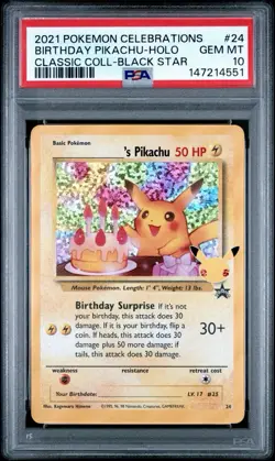 PSA 10 Birthday Pikachu Holo #24 Celebrations Classic Pokemon 2021 - Image 1