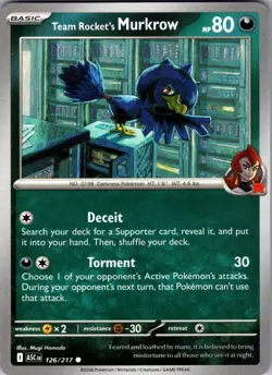 Team Rocket's Murkrow Ascended Heroes 126/217 Common Pokemon Near Mint - Image 1