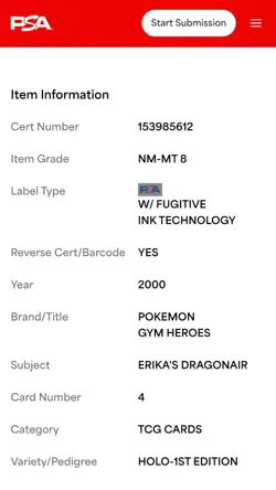 2000 Erika's Dragonair 1st Edition Holo PSA 8 Pokemon TCG Gym Heroes #4 English - Image 3