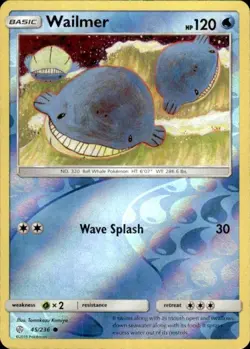Pokemon Reverse Holo Wailmer SM - Cosmic Eclipse 45/236 LP - Image 1