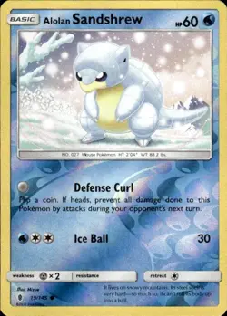Pokemon Reverse Holo Alolan Sandshrew SM - Guardians Rising 19/145 LP - Image 1