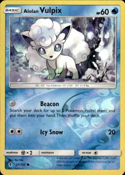 Pokemon Reverse Holo Alolan Vulpix SM - Guardians Rising 21/145 LP - Image 1