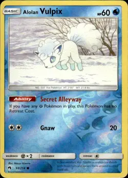 Pokemon Reverse Holo Alolan Vulpix SM - Lost Thunder 53/214 LP - Image 1