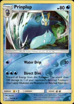 Pokemon Reverse Holo Prinplup SM - Cosmic Eclipse 55/236 LP - Image 1
