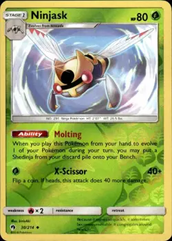 Pokemon Reverse Holo Ninjask SM - Lost Thunder 30/214 LP - Image 1