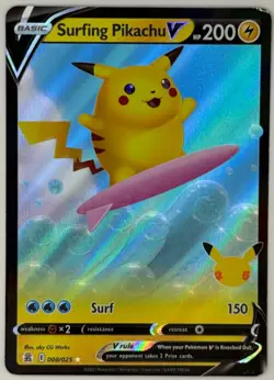Surfing Pikachu V 008/025 Pokemon TCG Celebrations Ultra Rare Near Mint - Image 1