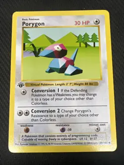 Pokemon Porygon 39/102 Base Set 1st Edition Shadowless WOTC LP - Image 1