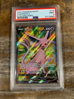 POKEMON 2021 SWSH Evolving Skies Full Art ESPEON V #179 PSA 9 Mint RARE - Image 1