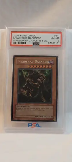 2004 YU-GI-OH! IOC- 111 INVASION OF CHAOS 1ST EDITION INVADER OF DARKNESS PSA 8 - Image 1