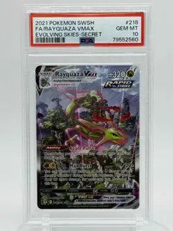 Pokemon TCG Evolving Skies RAYQUAZA VMAX Secret Rare Full Art 218/203 PSA 10 - Image 1