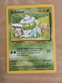 Bulbasaur 44/102 - Common 1999 English Base Set Pokemon Card - Near Mint NM - Image 1