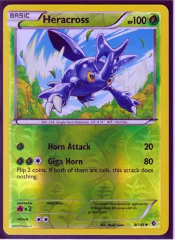 2012 POKEMON HERACROSS 8/149 BLACK & WHITE BOUNDARIES CROSSED REV HOLO NM/LP - Image 1