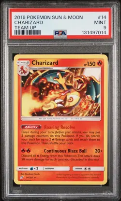 2019 POKEMON SUN & MOON TEAM UP #14 CHARIZARD PSA 9 - Image 1