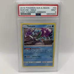 Pokemon Card Suicune Holo - Lost Thunder Cosmos Legendary Pokemon Stamp PSA 9 - Image 1