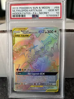 Hidden Fates Pokemon TCG Moltres Zapdos Articuno GX 69/68 Secret Rare PSA 10 - Image 1