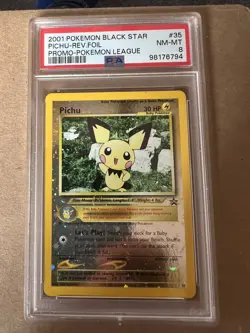 2001 Pokemon League Black Star Promo Reverse Holo Pichu #35 PSA8 - Image 2