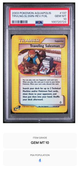 2003 POKEMON AQUAPOLIS 137 TRAVELING SALESMAN-REVERSE FOIL | PSA 10 | POP 4!!! - Image 3