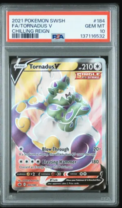 PSA GEM MT 10 FA/TORNADUS V 2021 POKEMON SWORD & SHIELD CHILLING REIGN #184 - Image 1