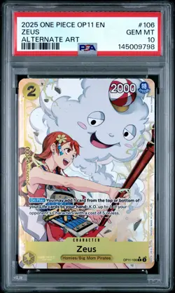 2025 ONE PIECE OP11-A FIST OF DIVINE SPEED ALTERNATE ART #106 ZEUS PSA 10 - Image 1