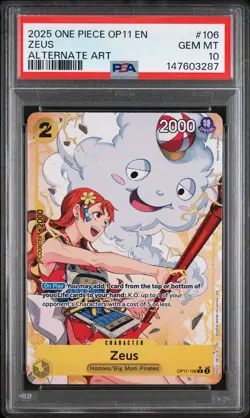2025 ONE PIECE OP11-A FIST OF DIVINE SPEED ALTERNATE ART #106 ZEUS PSA 10 - Image 1